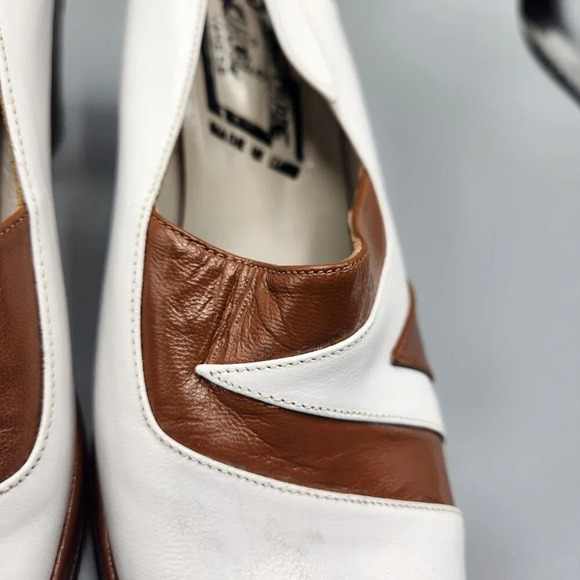 Vintage Platform Heels White  Brown Italy Size 6 - Picture 3 of 13